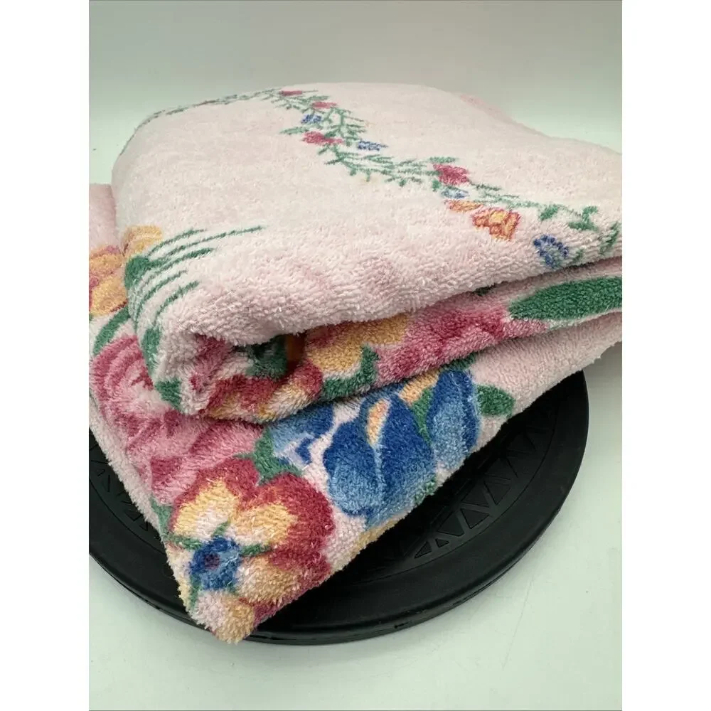 2 Vintage Cannon Royal Family Floral Pink Flower Bath Towel 41x24